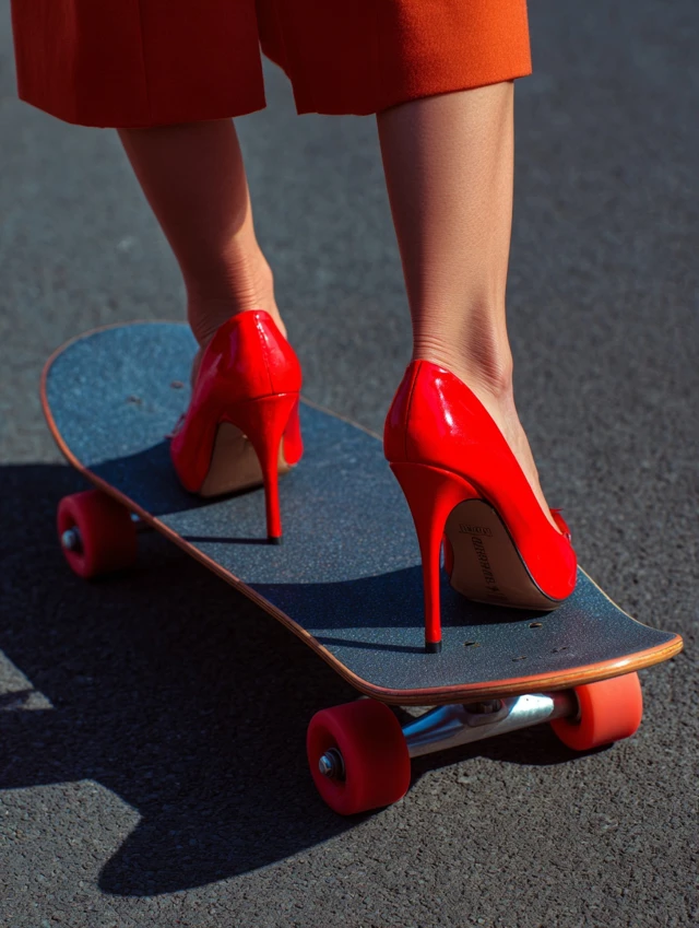 Red Heels Skateboard Fashion Photography