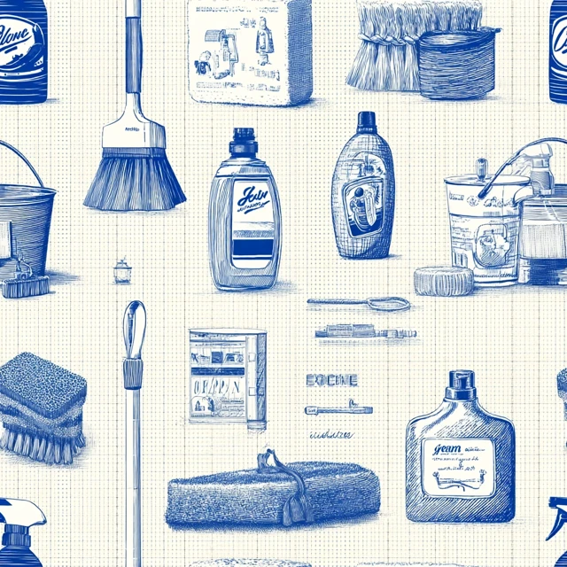 Cleaning Tools Pattern Navy Blue and White