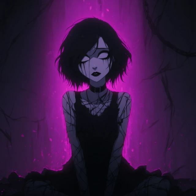 Anime Goth Woman Depression Illustration