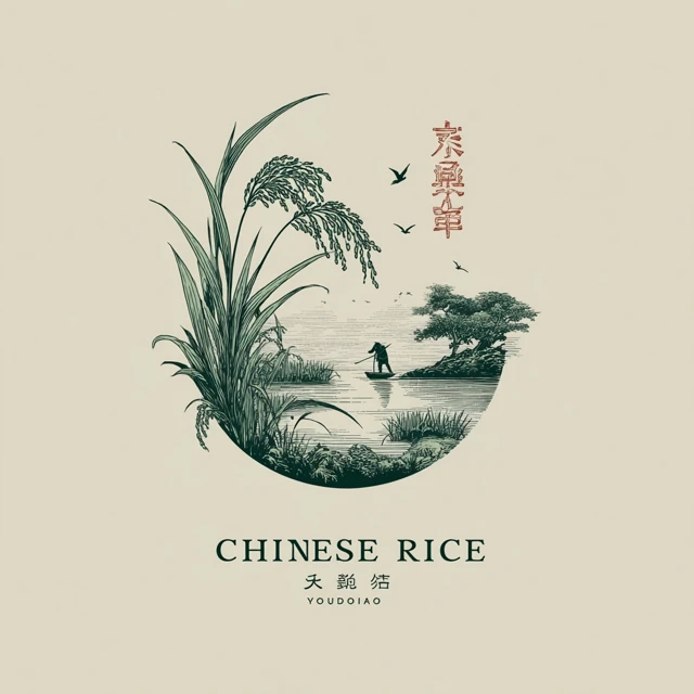 Chinese Rice Farmer Logo Minimalist Ink Painting