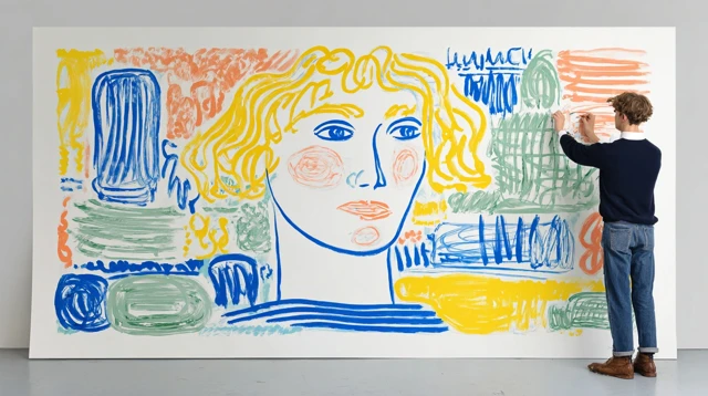 Artistic Girl Drawing on a Wall Painting
