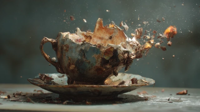 Broken Cup Art Artistic Teacup Fragments Gold Blue
