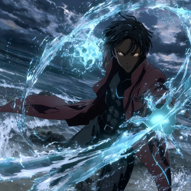 Anime Hero with Water Blade Cinematic Action