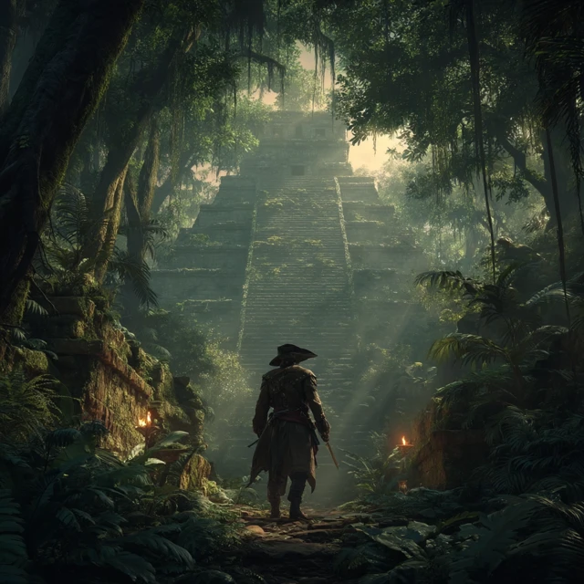 Pirate and Aztec Pyramid Adventure Fantasy Art