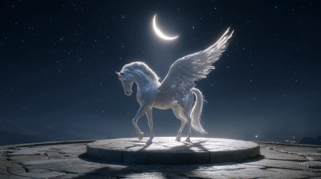 Mystical Winged Horse Al Buraq Under the Night Sky