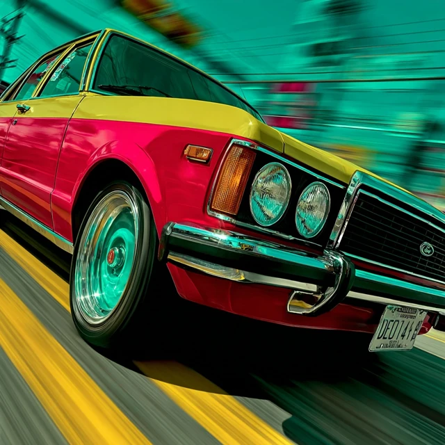 Colorful 1980s Ford Car Illustration