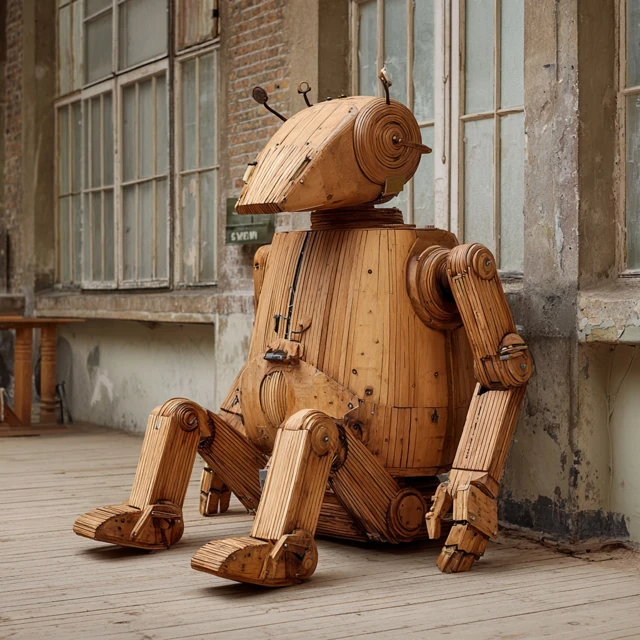 Wooden Robot Sculpture A Climb Inside Art