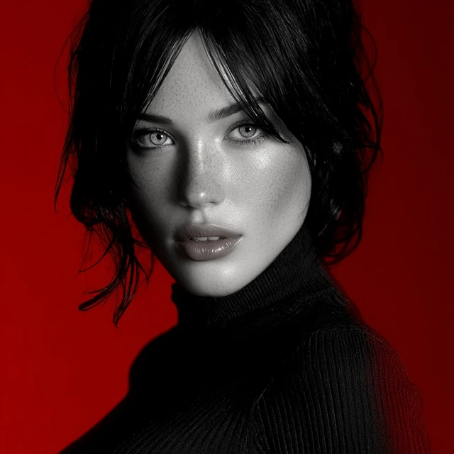 Photorealistic Portrait Red White Black Model