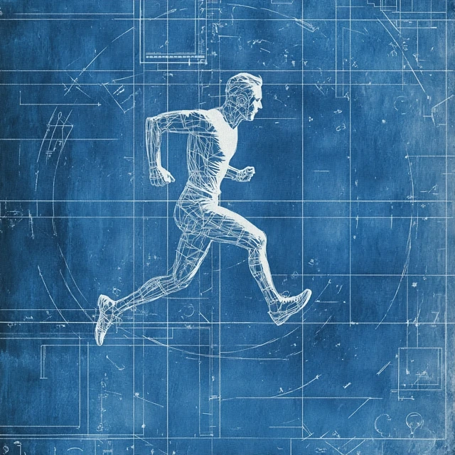 Blueprint Illustration of a Running Man