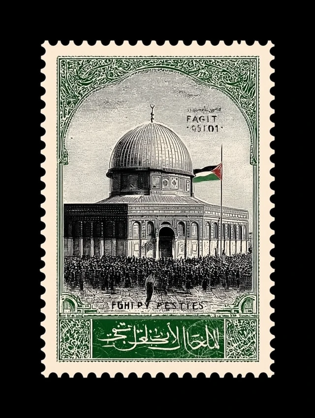 Vintage Stamp Palestine Dome of the Rock Protest