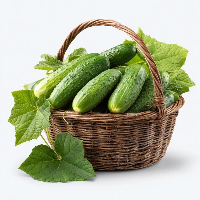 Fresh Cucumbers in Basket