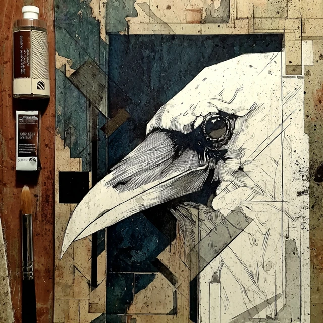 Ink Wash White Raven Illustration