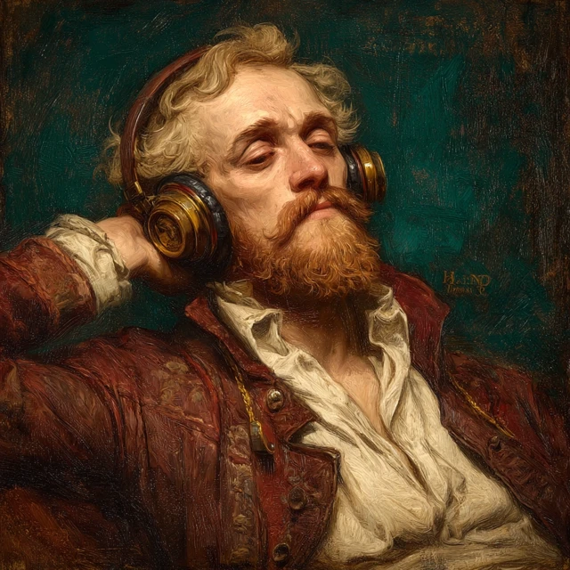 Renaissance Bard Listening to Headphones