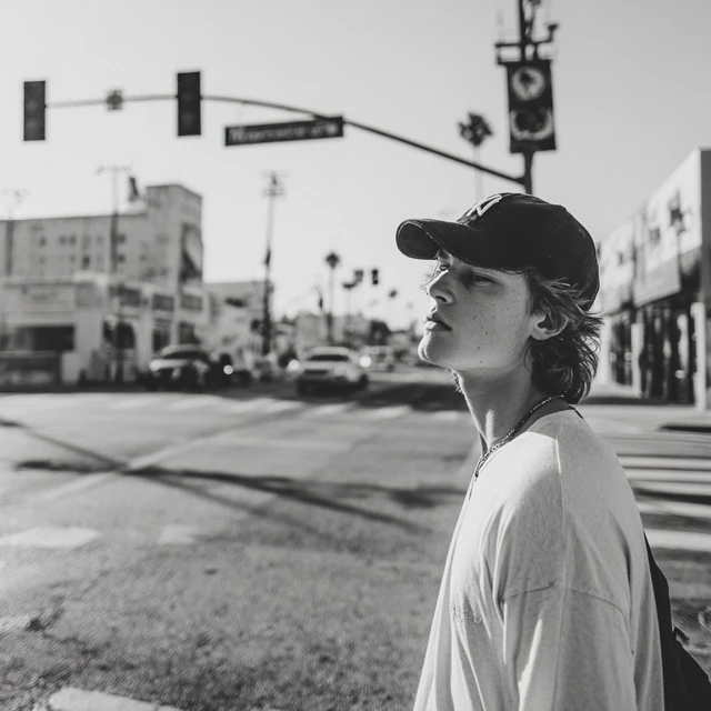 Sad Hipster in Hollywood Street Corner