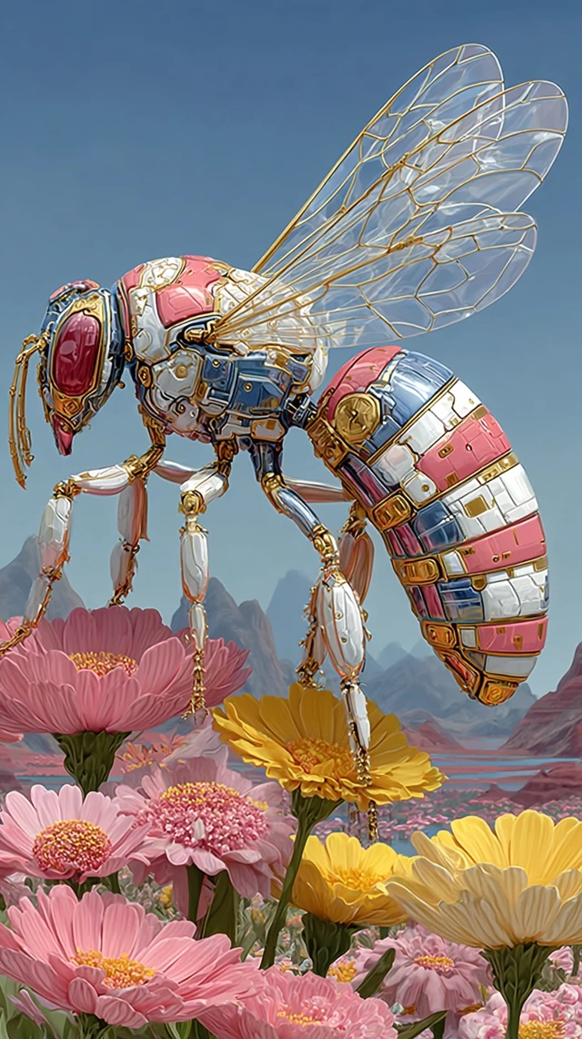 Surreal Bee on Flowers Digital Art