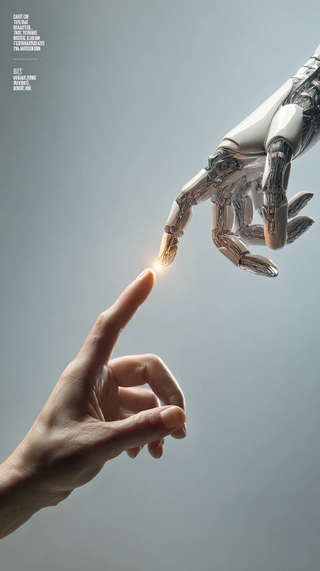 Human and Robot Hands Touching Futuristic Concept