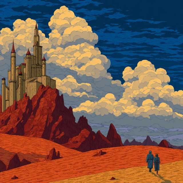 Techno Feudalist Castle on a Desert Planet Illustration