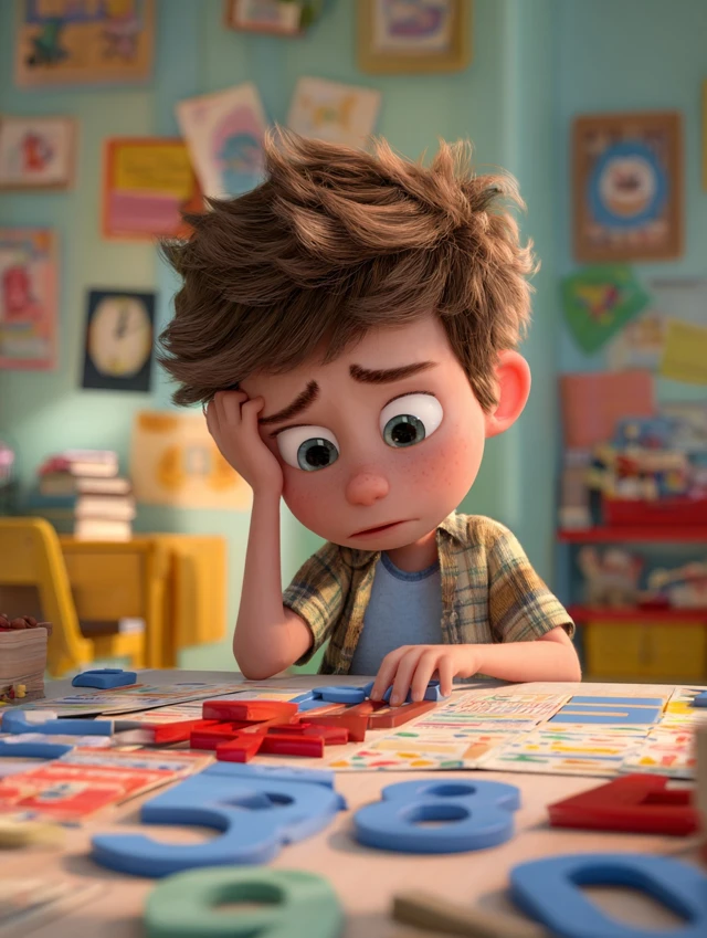 Pixar Boy Doing Math Educational Cartoon