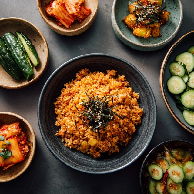 Korean Fried Rice with Kimchi and Sides