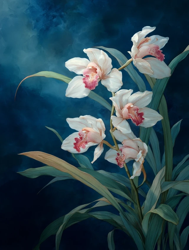 Cymbidium Orchids Traditional Chinese Painting