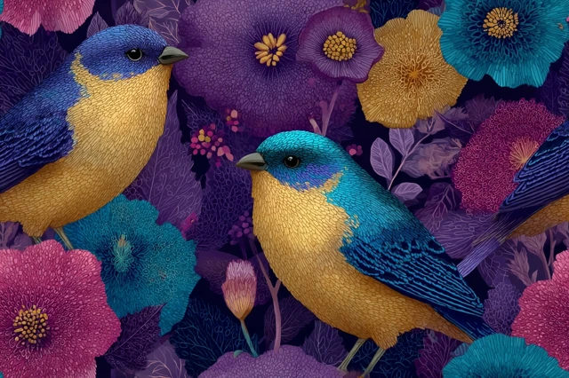 Cute Surreal Bird and Flower Seamless Pattern