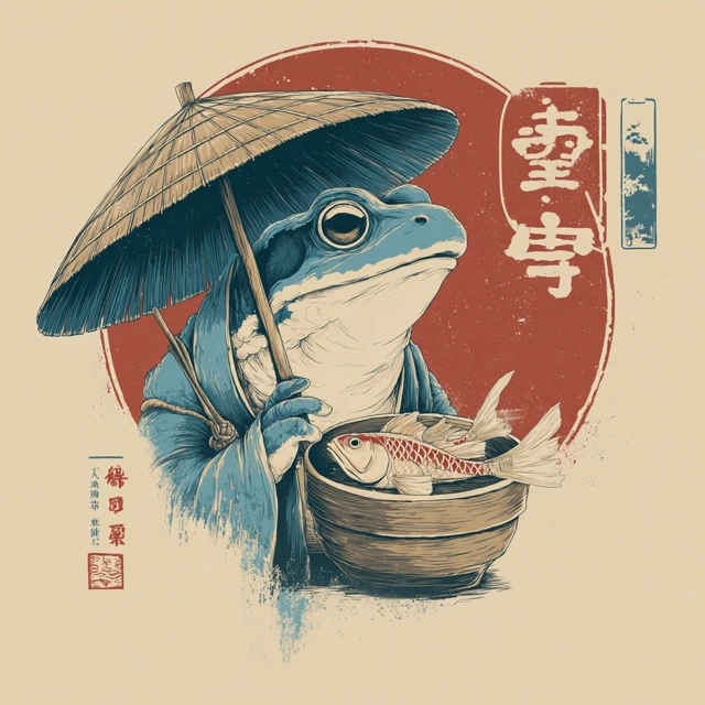Japanese Frog Retro Poster Illustration