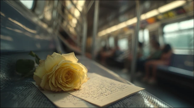Yellow Rose in Subway: Emotional Stillness
