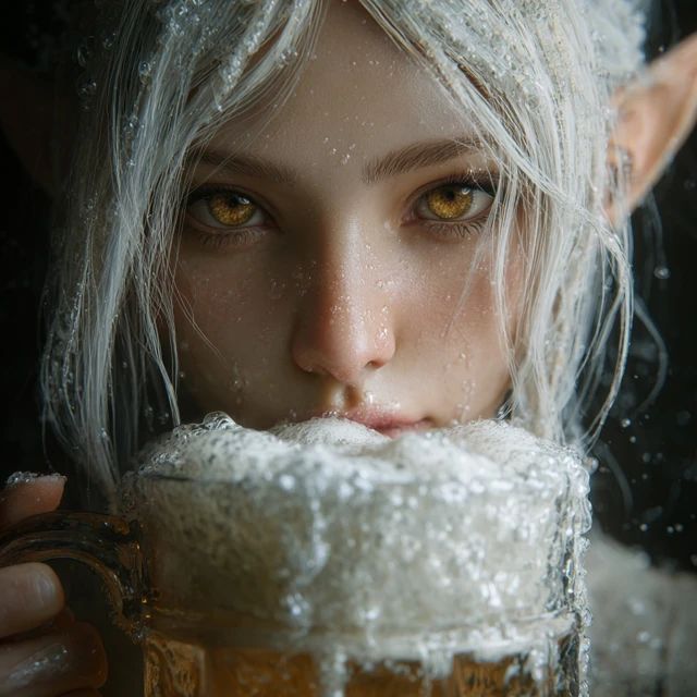 Elven Girl Drinking Beer Fantasy Art