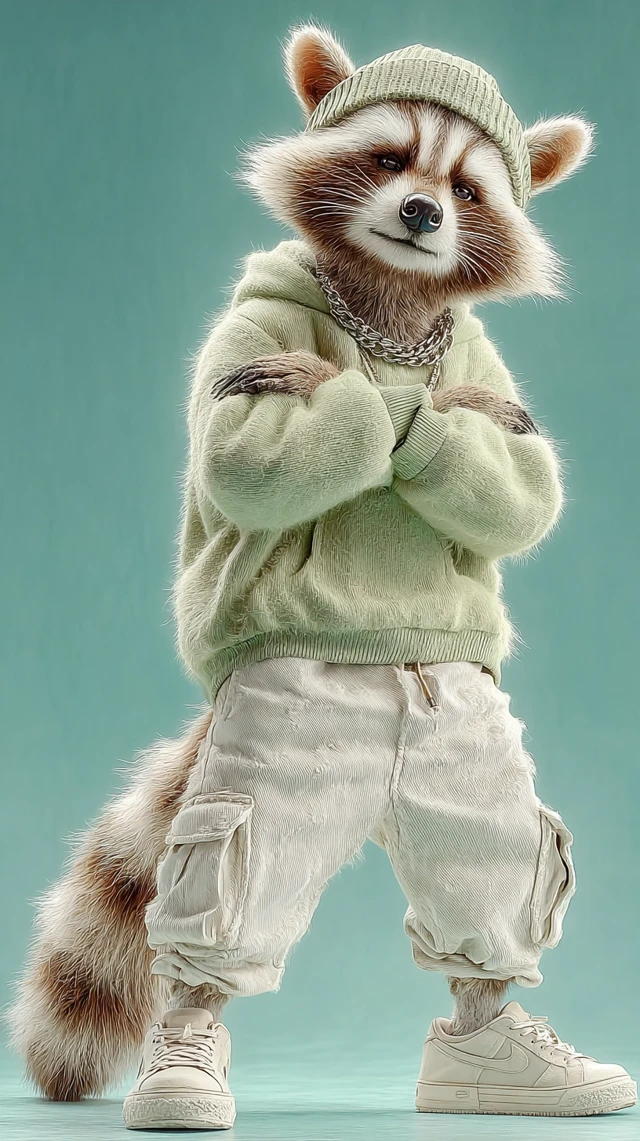 Raccoon in Skater Fashion Hyperrealistic 3D Render