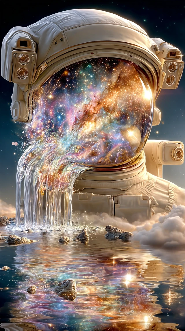 Astronaut Helmet Cosmic Vision Surreal Space Art