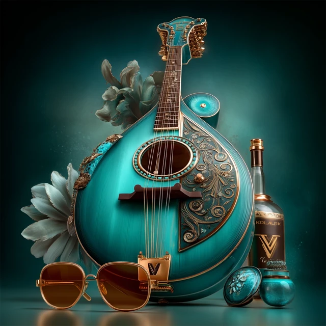 Greek Bouzouki Artwork Light Blue Tones Pattern