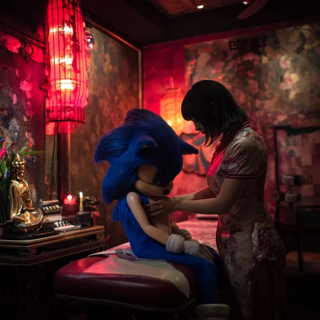 Sonic the Hedgehog at an Asian Massage Parlor