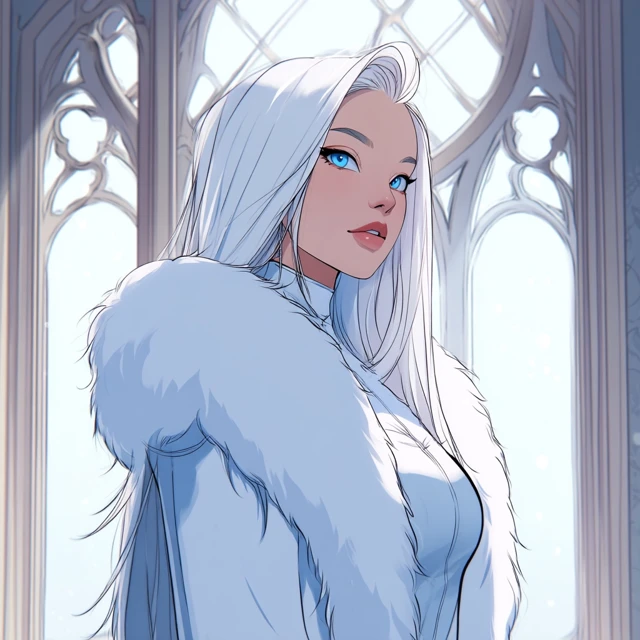 Fantasy Girl with White Hair Ice Blue Eyes
