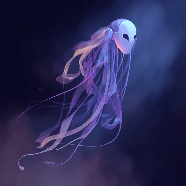 Floating Ghostly Mask with Pastel Ribbons