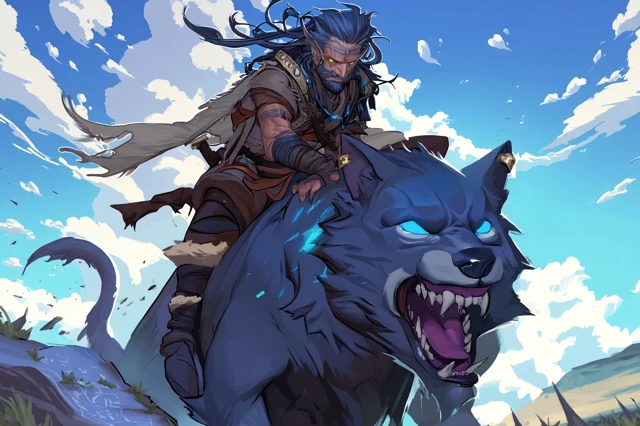 Barbarian Warrior Riding a Wolf Beast Fantasy Art