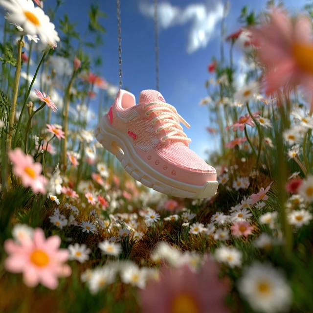 Pink Sneaker in a Meadow 3D Render Product Shot