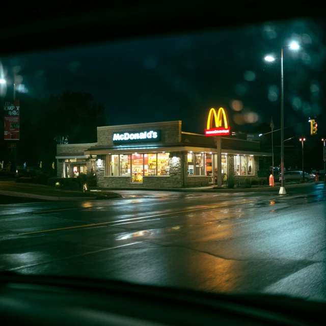 McDonalds Restaurant Drive Thru at Night
