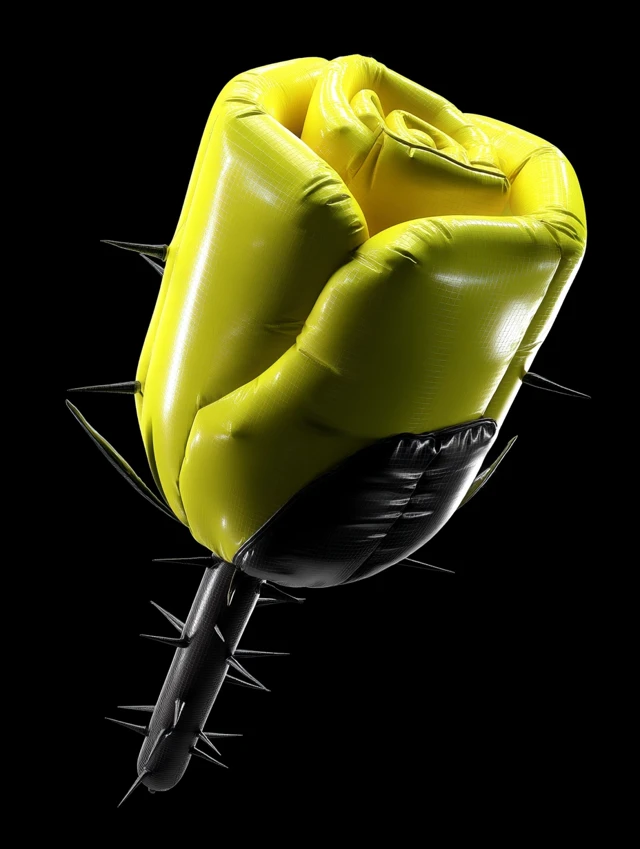 3D Render Yellow Inflatable Rose on Black Background
