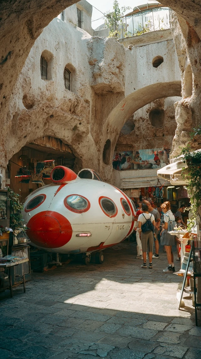 Vintage Spaceship in Japanese Futuristic Architecture