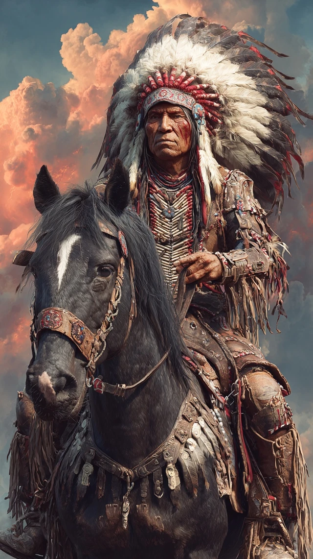 Native American War Chief on Horseback Epic Art