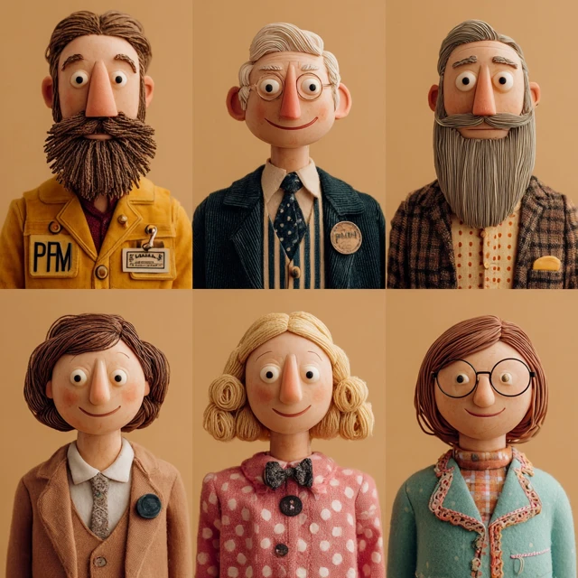Group of Smiling People in Wes Anderson Style