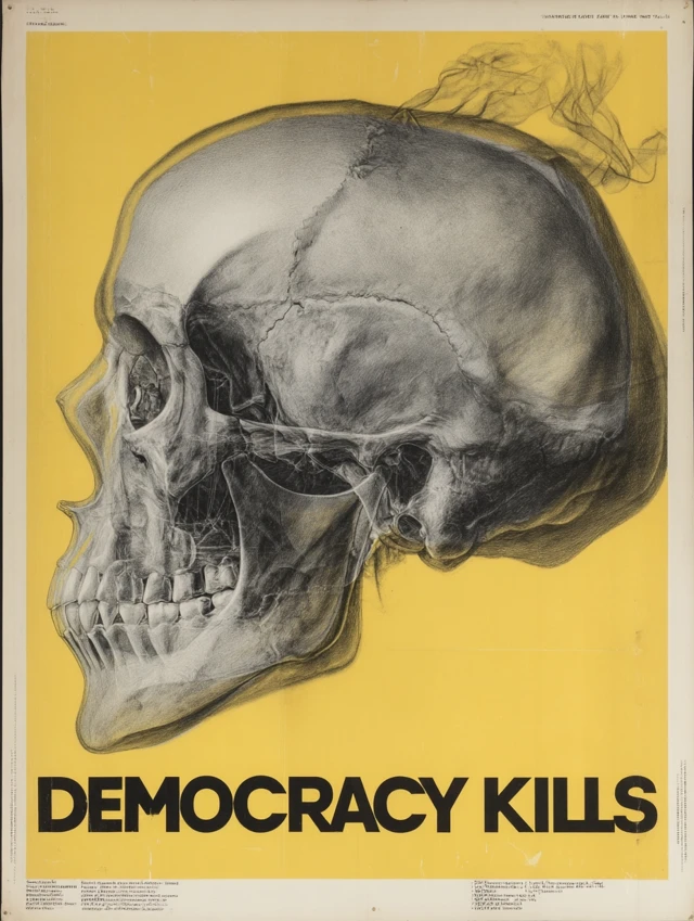 Democracy Kills Satirical Poster XRay Skull 70s