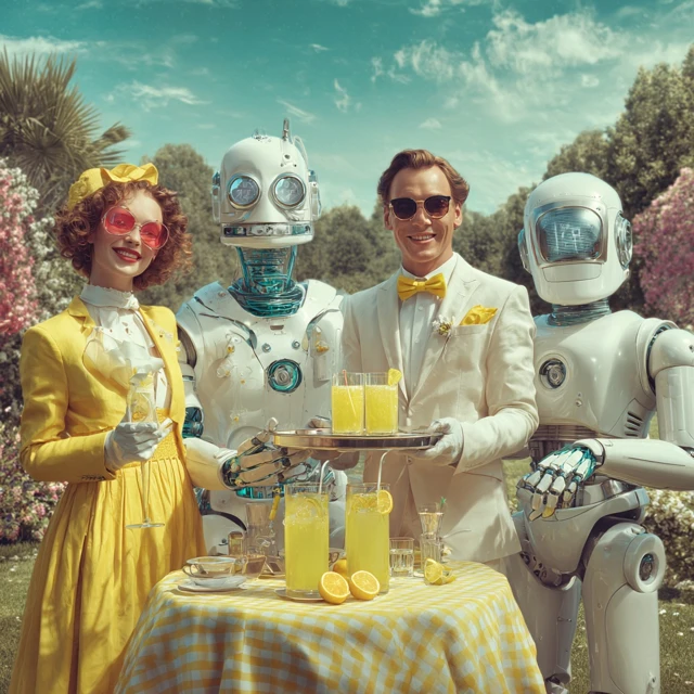 Summer Party with Robots Photorealistic Portrait