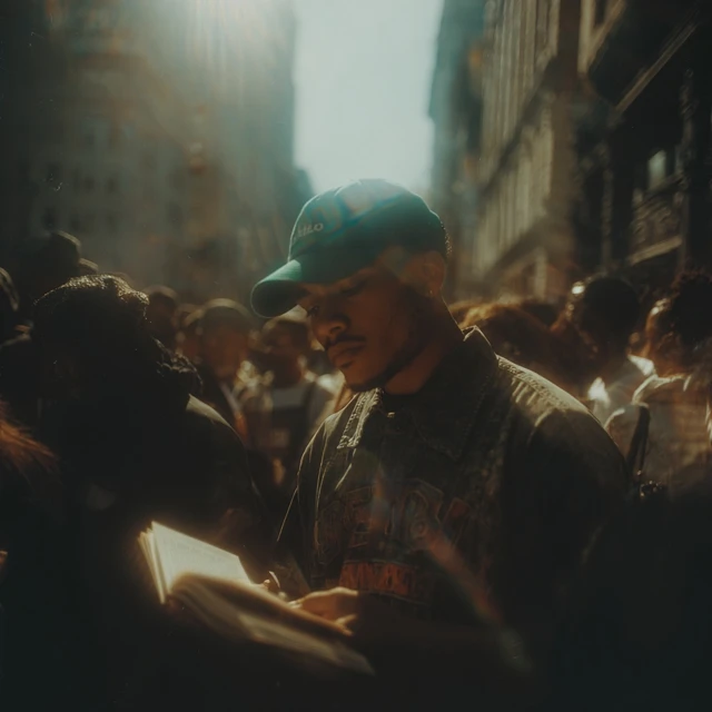 Hispanic Man Reading in NYC