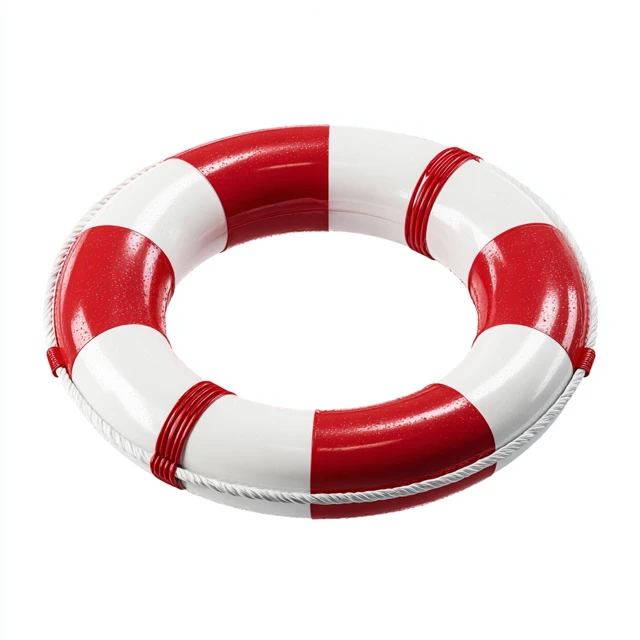Life Buoy with Red Stripes Isolated on White