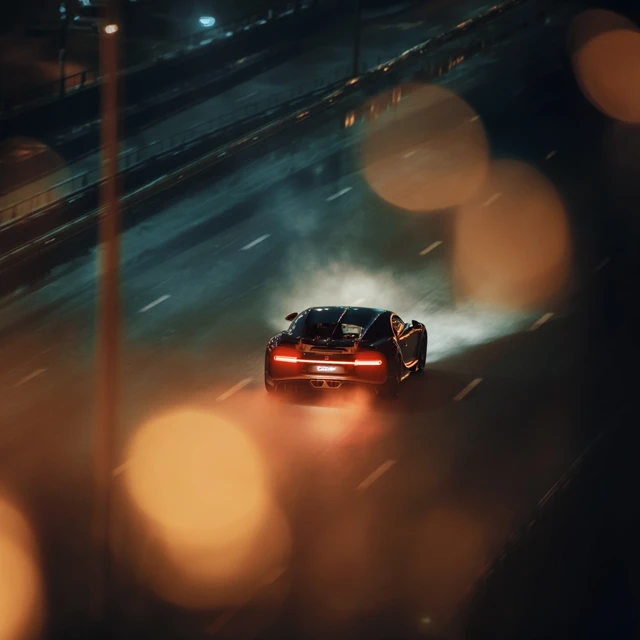 Bugatti Chiron Speeding Night Highway