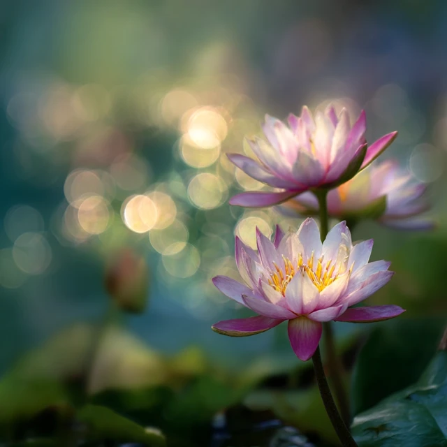 Lotus Flowers in Soft Light with Bokeh Effect