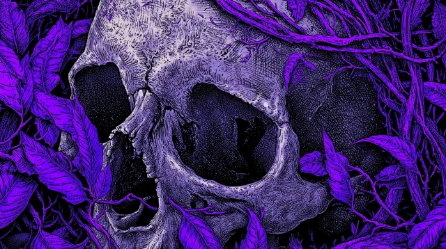 Skull in Neon Purple Vines Illustration