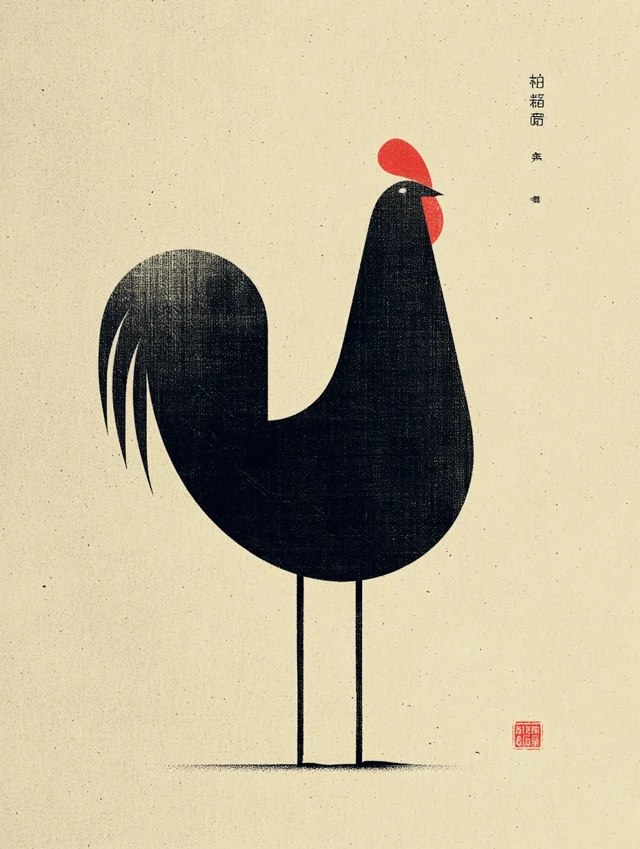 Minimalist Rooster Art: Chinese-Inspired Typography Design