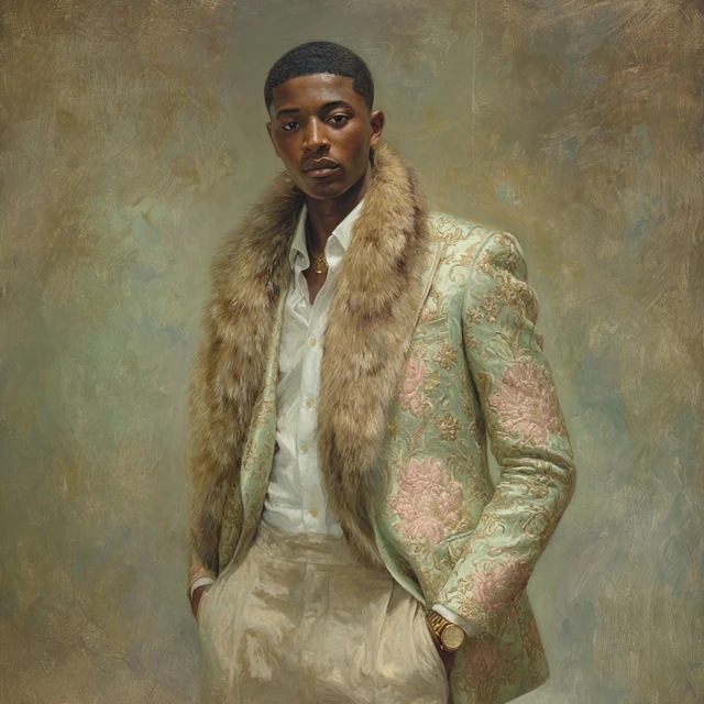 Elegant Portrait Oil Painting Man Floral Blazer